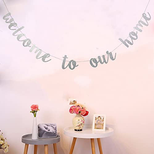 StarsGarden Silver Glitter Welcome to Our Home Banner for Housewarming Patriotic Military Decoration Family Party Supplies Cursive Bunting Photo Booth Props Sign(Silver Welcome Home), SG-22N448