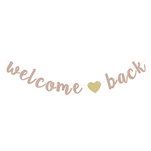 Glitter Welcome Back Banner Returning Home Party Paper Sign Teenager Homecoming Returning Home Retiring from The Army Decorations £¨Rose Gold£©