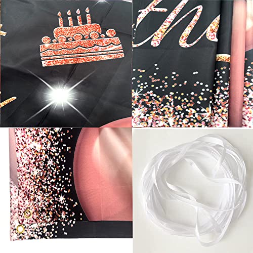 Happy 15st Birthday Backdrop Banner Black Pink 15th Sign Poster 15 Birthday Party Supplies for Anniversary Photo Booth Photography Background Birthday Party Decorations, 72.8 x 43.3 Inch