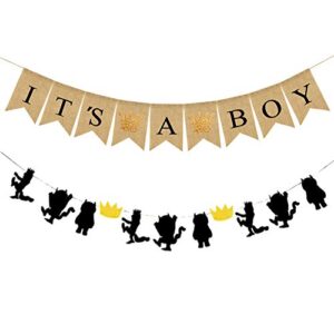 it’s a boy banner burlap fabric, baby shower party decorations for baby boy where the wild things are inspired banner