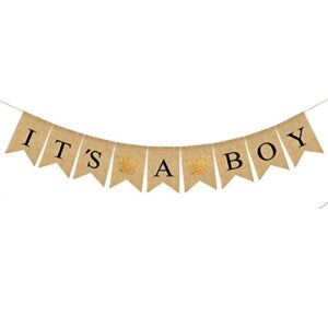 It's A BOY Banner Burlap Fabric, Baby Shower Party Decorations for Baby Boy Where the Wild Things Are Inspired Banner