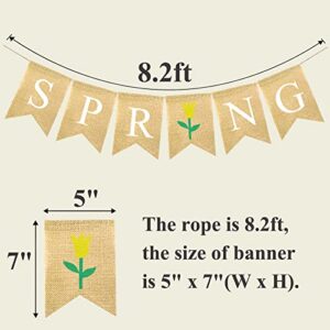 FAKTEEN Spring Burlap Banner with Flower for Mantel Fireplace Home Decor Garland Spring Themed Party Decorations Indoor Outdoor Hanging Bunting Photo Backdrop