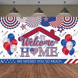 welcome home decorations we missed you banner backdrop, military army navy homecoming sign party supplies, large patriotic deployment returning poster decor for indoor outdoor