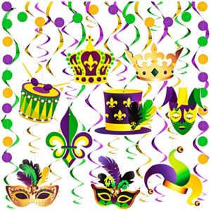 Mardi Gras Hanging Decorations - Mardi Gras Garland Crown Mask Sign for Masquerade Party Decorations Gold Green Purple Foil Swirl New Orleans Celebration Mardi Gras Party Supplies