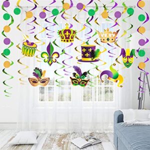 Mardi Gras Hanging Decorations - Mardi Gras Garland Crown Mask Sign for Masquerade Party Decorations Gold Green Purple Foil Swirl New Orleans Celebration Mardi Gras Party Supplies