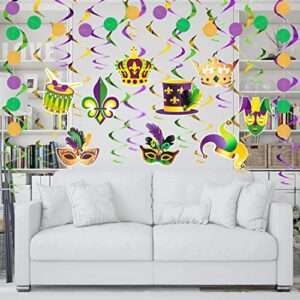 Mardi Gras Hanging Decorations - Mardi Gras Garland Crown Mask Sign for Masquerade Party Decorations Gold Green Purple Foil Swirl New Orleans Celebration Mardi Gras Party Supplies