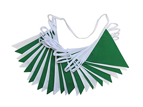 10m Green and White Double Sided Bunting - St Patrick's Day Triangle Pennant Flags