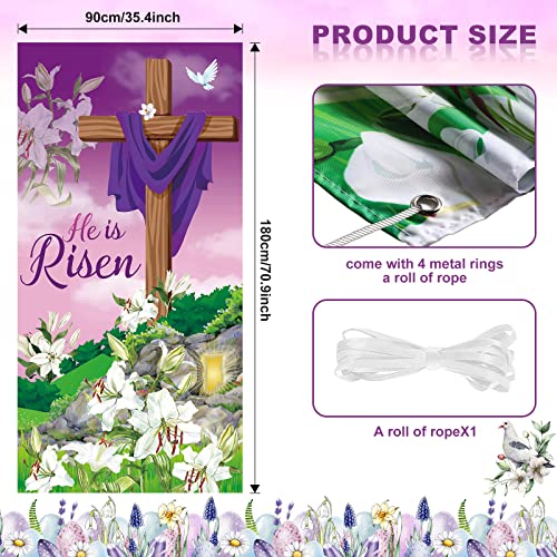 Happy Easter Day Decorations Easter Door Cover Easter Religious Door Cover He Is Risen Door Cover Large Fabric Easter Cross Door Cover Background for Jesus Spring Easter Party Decor 70.87 x 35.43 Inch