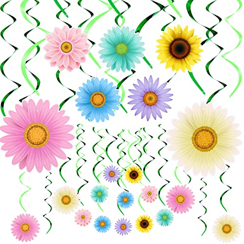 42 Pieces Sun Flowers Hanging Swirl Decorations Sunflower Ceiling Hanging Decor Back to School Decor Sunflower Spring Party Decor for Classroom Blackboard Decor