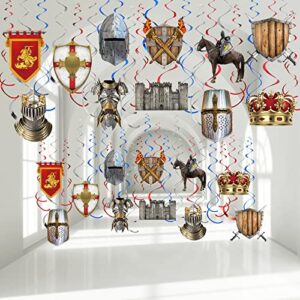 22 pcs medieval knight birthday decorations medieval hanging swirls knight crown stone wall medieval party decorations spiral renaissance decor castle decorations for medieval themed party supplies