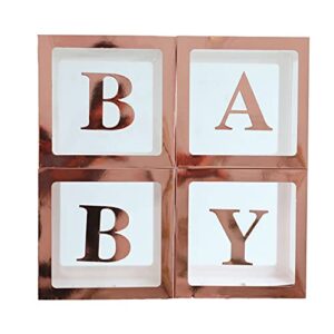rose gold baby shower boxes party decorations 4 clear & transparent blocks, first birthday centerpiece decor supplies for boys and girls, gender decor (rose gold)