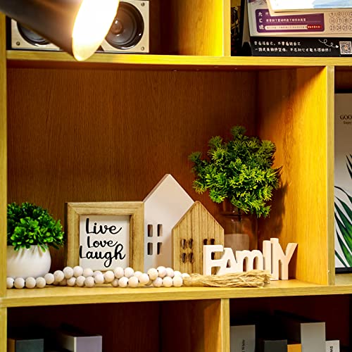 Yalikop 9 Pieces Farmhouse Decor for Tiered Tray, Rustic Wooden Mini Sign Farmhouse Table Centerpieces with Artificial Plant, String Light, Plastic Stand for Kitchen Table Decor, Housewarming Gift