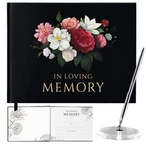 black loving memory guest book, floral design funeral guestbook with pen, memorial service guest book, memorial guest book, memorial book, funeral book, signature book, funeral book guest (fgb001)