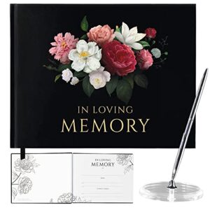 Black Loving Memory Guest Book, Floral Design Funeral Guestbook with Pen, Memorial Service Guest Book, Memorial Guest Book, Memorial Book, Funeral Book, Signature Book, Funeral Book Guest (FGB001)