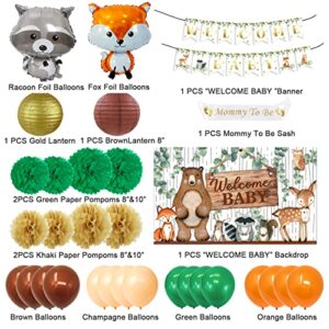 Woodland Animals Baby Shower Decorations- Gender Neutral Baby Shower Boxes Blocks Decorations with Welcome Baby Backdrop and Woodland Creatures Party Balloons Set