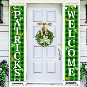 ivenf st patricks day decorations door banner, 2pcs front porch sign set green black buffalo plaid hanging banners, happy st. patrick’s day decor for home school office outdoor indoor irish party