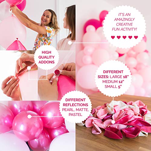 Balloon Garland Kit, Rose Pink and White Balloons, Balloon Arch Kit for Wedding Baby Shower Birthday, Ballon Garland Kits includes 100 Assorted Balloons, Decorating Strip Tape, Glue Points