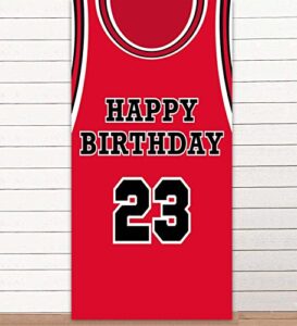 happy birthday 23 banner backdrop background red basketball star player sports theme decor for man boy 1st birthday party baby shower photo booth props favors supplies decorations