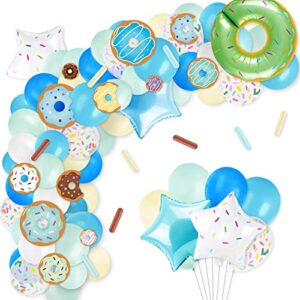 levfla blue donut balloons garland boy pastel green decoration kits sprinkles confetti doughnut backdrop with cutouts kids birthday party balloons arch photo props favor ideas supplies