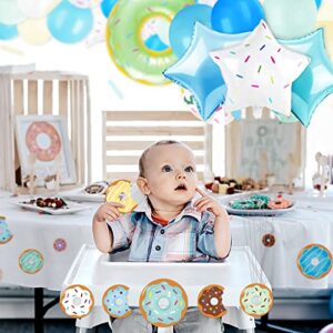 Levfla Blue Donut Balloons Garland Boy Pastel Green Decoration Kits Sprinkles Confetti Doughnut Backdrop with Cutouts Kids Birthday Party Balloons Arch Photo Props Favor Ideas Supplies