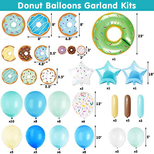 Levfla Blue Donut Balloons Garland Boy Pastel Green Decoration Kits Sprinkles Confetti Doughnut Backdrop with Cutouts Kids Birthday Party Balloons Arch Photo Props Favor Ideas Supplies