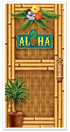 Beistle Plastic Aloha Door Cover for Luau and Beach Parties, 30" x 5', Multicolor, 1 Pkg