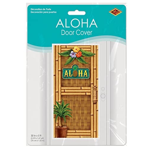 Beistle Plastic Aloha Door Cover for Luau and Beach Parties, 30" x 5', Multicolor, 1 Pkg