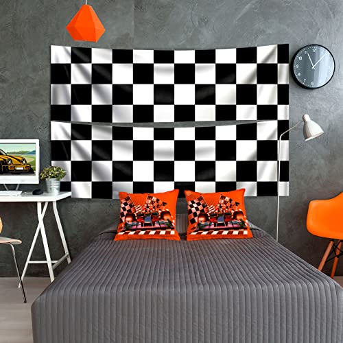 2 Pack Racing Theme Party Floor Decor Black and White Checkered Flag Aisle Runners 24in x 10ft Race Car Party Decorations Floor Runners for Racing Theme Birthday Party Table Cover Supplies