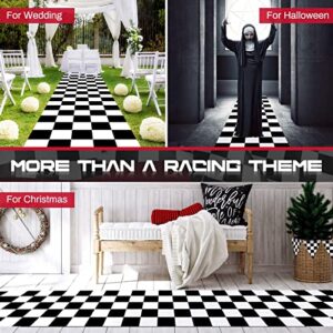 2 Pack Racing Theme Party Floor Decor Black and White Checkered Flag Aisle Runners 24in x 10ft Race Car Party Decorations Floor Runners for Racing Theme Birthday Party Table Cover Supplies