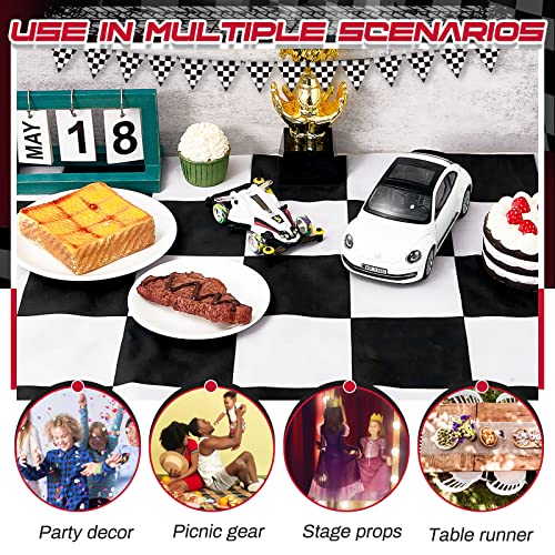 2 Pack Racing Theme Party Floor Decor Black and White Checkered Flag Aisle Runners 24in x 10ft Race Car Party Decorations Floor Runners for Racing Theme Birthday Party Table Cover Supplies