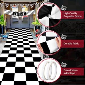 2 Pack Racing Theme Party Floor Decor Black and White Checkered Flag Aisle Runners 24in x 10ft Race Car Party Decorations Floor Runners for Racing Theme Birthday Party Table Cover Supplies