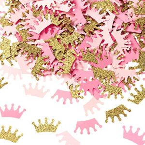 300 pieces crown confetti glittery prince king crown confetti baby shower crown confetti for baby girl birthday party decorations (pink gold, pink tone)