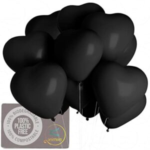 afterloon biodegradable balloons onyx black 12 inch heart shaped 24 pack, thickened extra strong latex helium float, proposal marriage love valentines day wedding bridal shower globos de san valentin corazones decorations feb 14