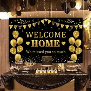 Trgowaul Welcome Home Banner Decorations, Black Gold Welcome Home Backdrop, We Missed You So Much Party Decor, Family Reunion Patriotic Military Homecoming Returning Party Supplies