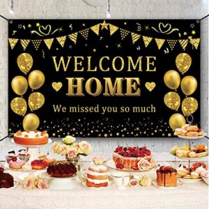 Trgowaul Welcome Home Banner Decorations, Black Gold Welcome Home Backdrop, We Missed You So Much Party Decor, Family Reunion Patriotic Military Homecoming Returning Party Supplies