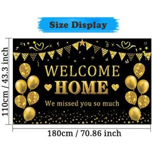 Trgowaul Welcome Home Banner Decorations, Black Gold Welcome Home Backdrop, We Missed You So Much Party Decor, Family Reunion Patriotic Military Homecoming Returning Party Supplies