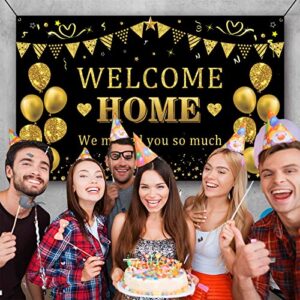 Trgowaul Welcome Home Banner Decorations, Black Gold Welcome Home Backdrop, We Missed You So Much Party Decor, Family Reunion Patriotic Military Homecoming Returning Party Supplies