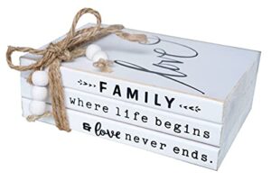 livducot wooden decorative books stack for coffee table faux book stack for decoration love family where life begins modern farmhouse decor white book decor for shelf 7x 5.5x 2.5′