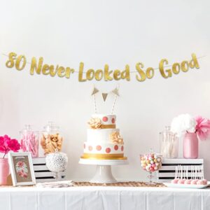 80 Never Looked So Good Gold Glitter Banner - 80th Birthday Party Decorations