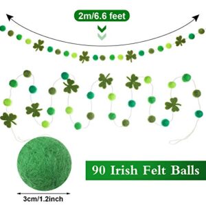 3 Pieces St. Patrick's Day Felt Balls Garland Ball Banner Irish Wool Pom Pom Garland Shamrock Banner Hanging Decoration for St. Patrick's Day Party Holiday