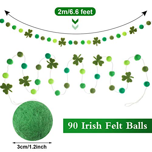 3 Pieces St. Patrick's Day Felt Balls Garland Ball Banner Irish Wool Pom Pom Garland Shamrock Banner Hanging Decoration for St. Patrick's Day Party Holiday