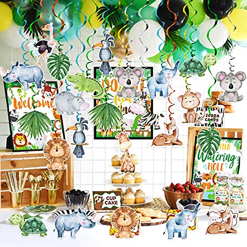 Jungle Animal Wild One Party Supplies Decorations 30 Pack Foil Ceiling Hanging Swirls Streams Party Banner Decor for Kids Adults Safari Birthday Celebrating Party Events Baby Shower Room Wall Decor