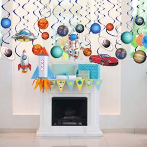 Outer Space Party Decoration Hanging Swirls, Blue Solar System Planet Party UFO Rocket Astronaut Sign Foil Swirls Ceiling Decoration for Kids Boys Space Birthday Party Decorations Supplies, 30 Pieces