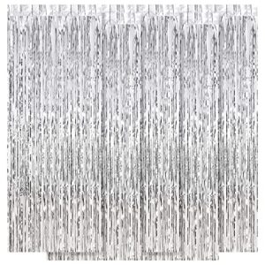 5 pack silver fringe backdrop 3.2ft x 8.2ft foil curtain tinsel foil fringe curtains backdrop tinsel backdrop streamers for birthday curtain party decoration wedding christmas decoration (silver)