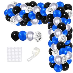 Royal Blue and Black Silver Balloon Garland Arch Kit - 122PCS Blue Black Balloons Metallic Silver Confetti Balloons Video Gaming Party Supplies for Boy Video Cards Gamer Fan Men 20th 30th 40th 50th Birthday Retirement Party Decorations Men