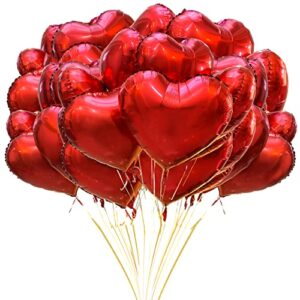 jonhamwelbor red heart balloons foil (18in 20pcs) helium or air filled metallic aluminum heart shape mylar balloons decorations supplies for girl women birthday wedding bridal baby shower party (red)