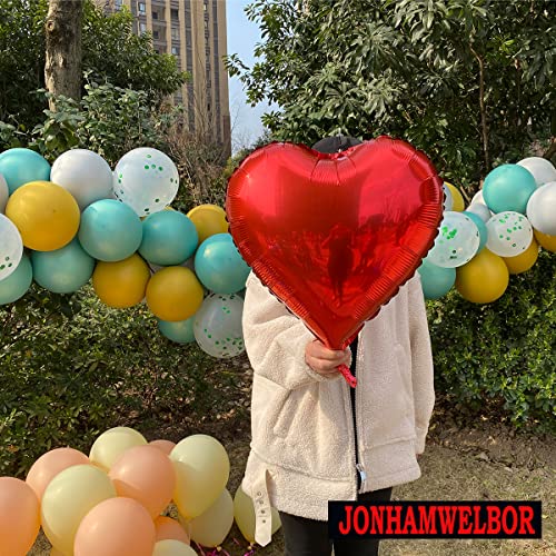 JONHAMWELBOR Red Heart Balloons Foil (18in 20Pcs) Helium or Air Filled Metallic Aluminum Heart Shape Mylar Balloons Decorations Supplies for Girl Women Birthday Wedding Bridal Baby Shower Party (Red)