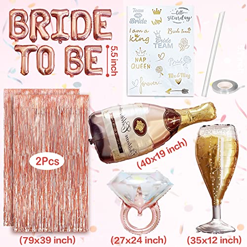 Bachelorette Party Decorations, Bridal Shower Decorations Bride to Be Balloons Rose Gold Bridal Foil Curtain Backdrop (Give Temporary Tattoos)