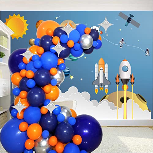 FUNPRT Outer Space Balloons Garland - Silver Orange Blue Navy Latex Balloons for Men's Bbirthday Graduation Party Decor Balloons,113 Count