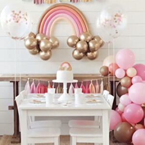 15PCS DIY Boho Rainbow Party Tassel Banner Dusty Rose Pink Kraft Brown Cream Paper Garland Streamer Wedding Baby Shower Birthday Outdoor Nursery Garden Hanging Decoration